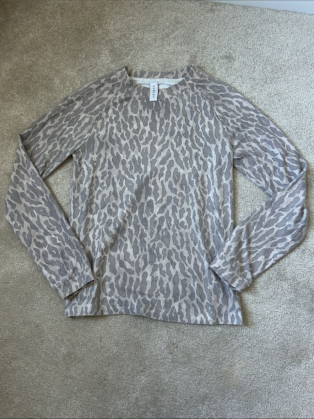 Varley Taupe & Cream Leopard Print Crewneck Sweater